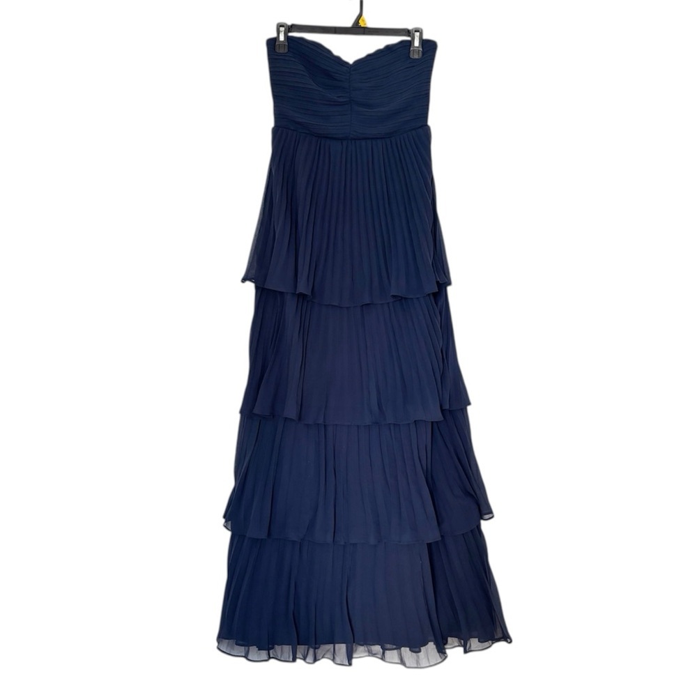 Lulus Seriously Sensational Navy Blue Strapless Tiered Pleated Maxi Dress small - Picture 5 of 11